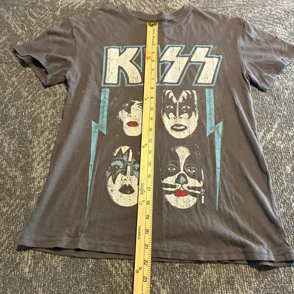 KISS Faces Band T-Shirt Women's XS Gray Makeup Graphic Rock Tee
